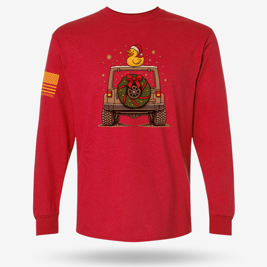 TAKING THE SCENIC ROUTE TO CHRISTMAS Long Sleeve Red main printed design mockup
