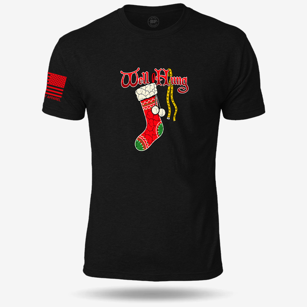 Well Hung T-shirt Black front design mockup
