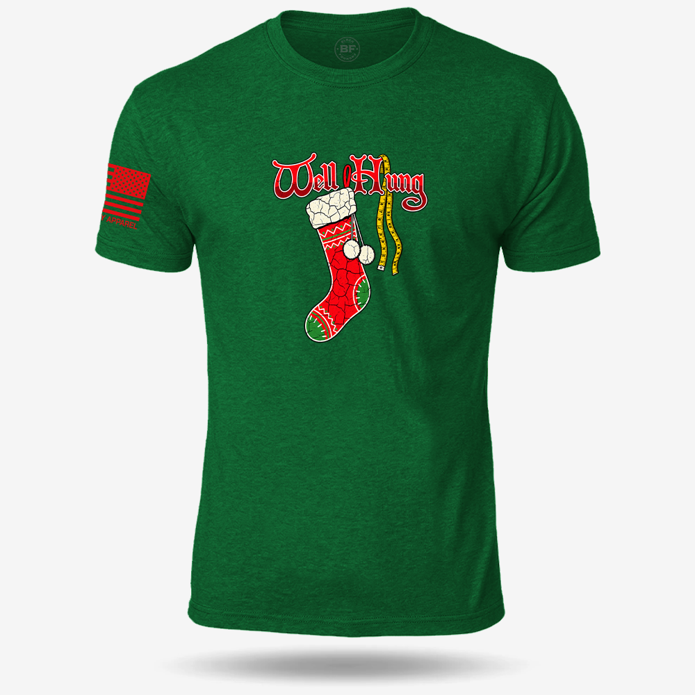 Well Hung T-shirt Heather Green front design mockup