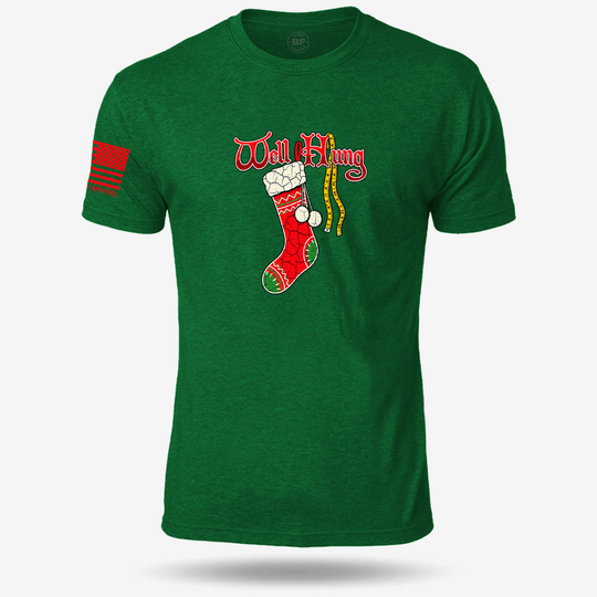Well Hung T-shirt Heather Green front design mockup