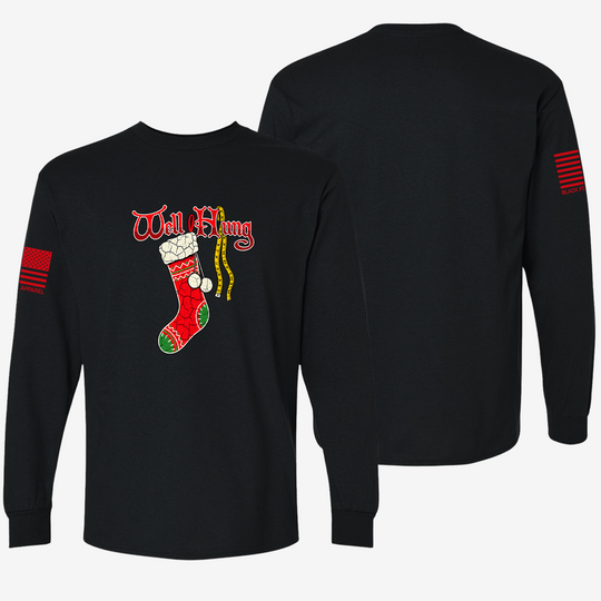 Well Hung Long Sleeve Black front and back mockup