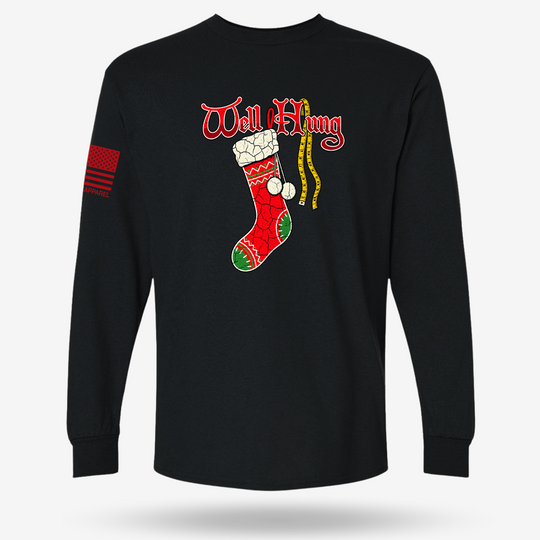 Well Hung Long Sleeve Black main printed design mockup
